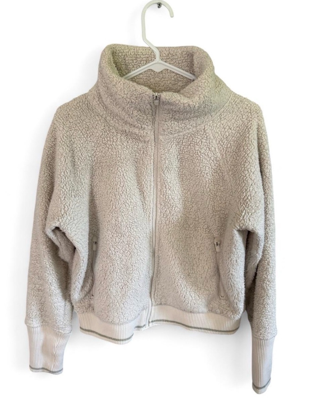 Athleta Cream Sherpa High-Neck Zip Jacket